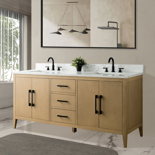 72" Double Sink Bathroom Vanity Cabinet with Engineered Marble Top