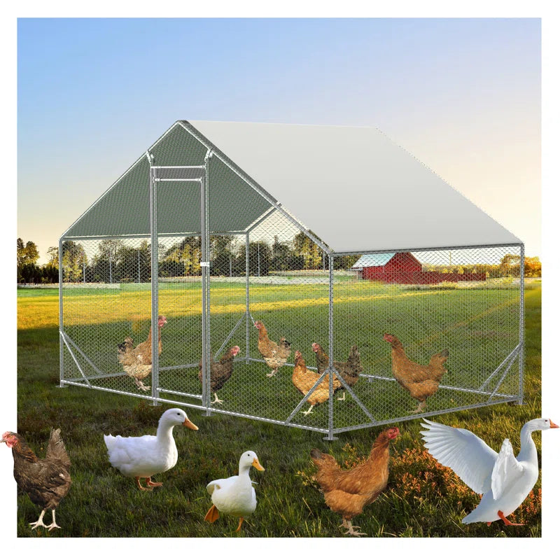 Ceilidh Metal Chicken Run Coop, Walk-In Poultry Cage with Waterproof & Anti-Uv Cover Lockable Door Design