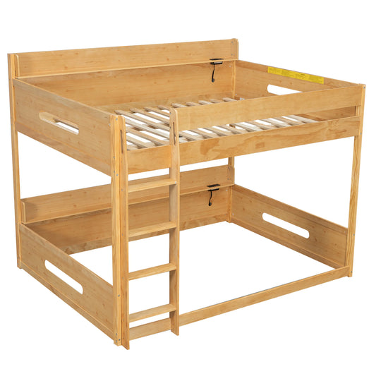 Queen over Queen Bunk Bed with Storage Shelves & USB Ports by
