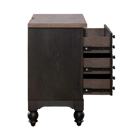 Americana Farmhouse Black Bedside Chest with Charging Station