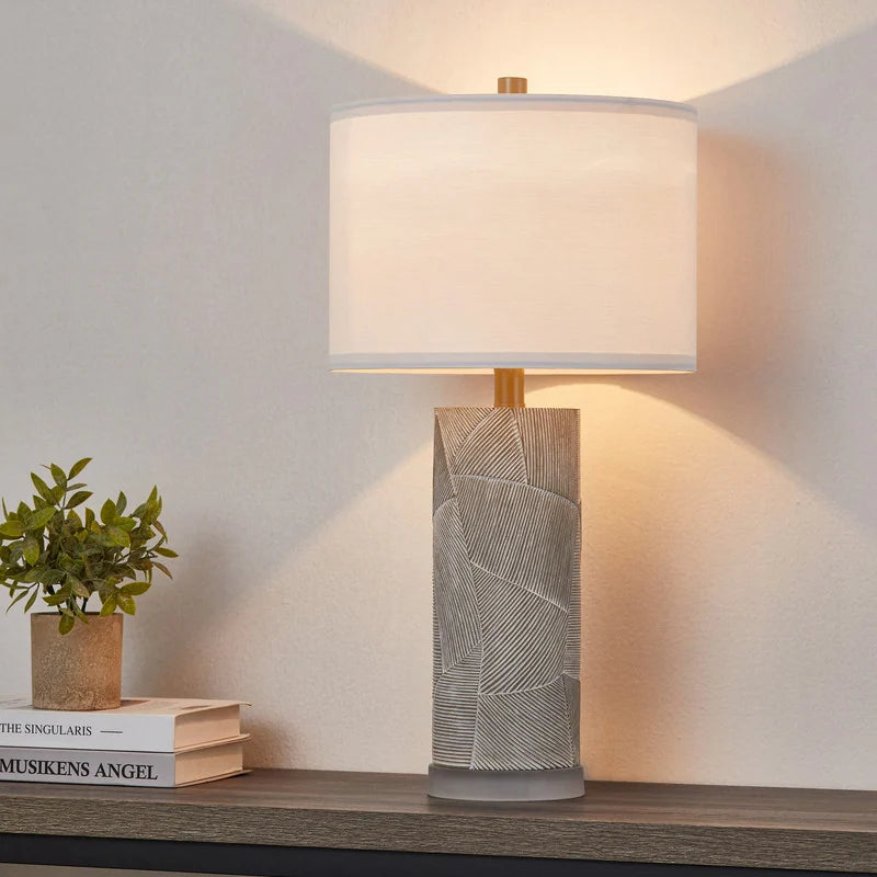 23.25 Inch Grey with Distressed White Table Lamp Set with Bulbs