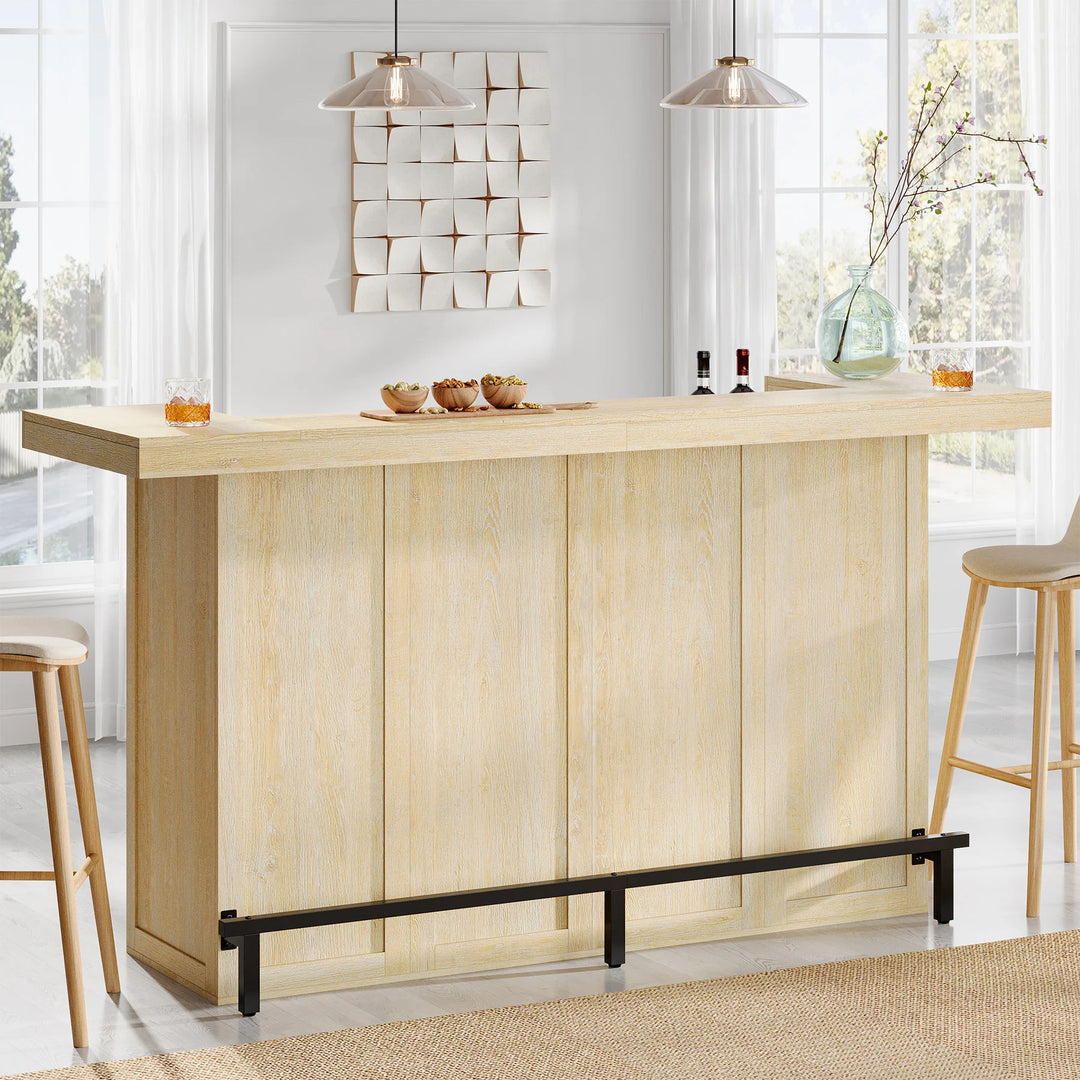 70.9" Wooden Home Bar Table with Wine Glass Holder, Pub Storage Unit Accent Table for Home Patio Basement