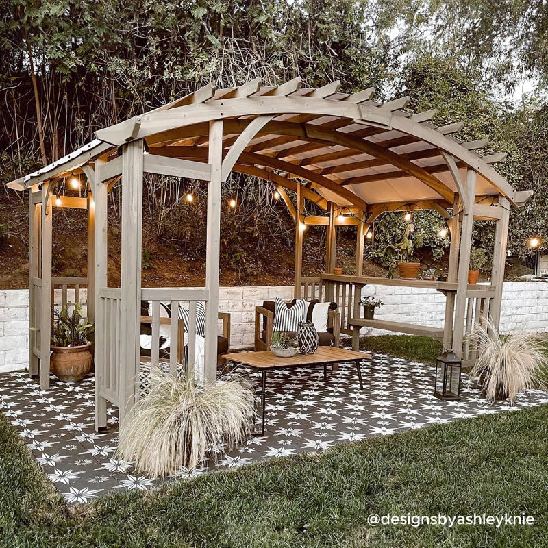 Bellucci Arched Pergola 10 X 14 Ft. Light Grey Outdoor Cedar Framed Wood Pergolas with Weather-Resistant Canopy for Patio, Garden