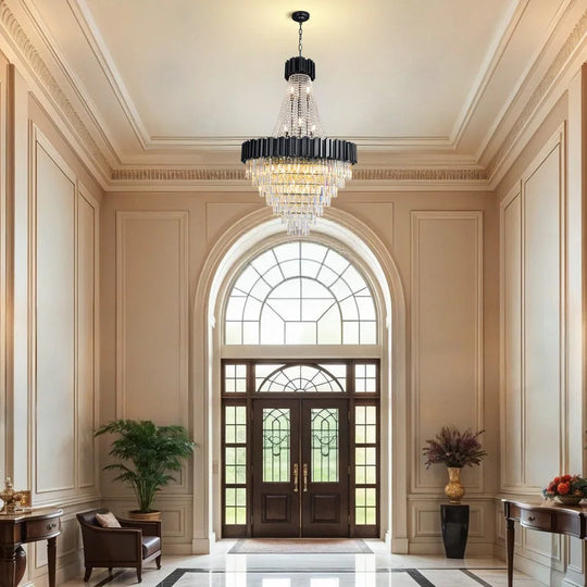 Large Crystal Chandelier - 35.4"Modern 6-Tier 17-Light Chrome Ceiling Light, Luxury K9 Crystal