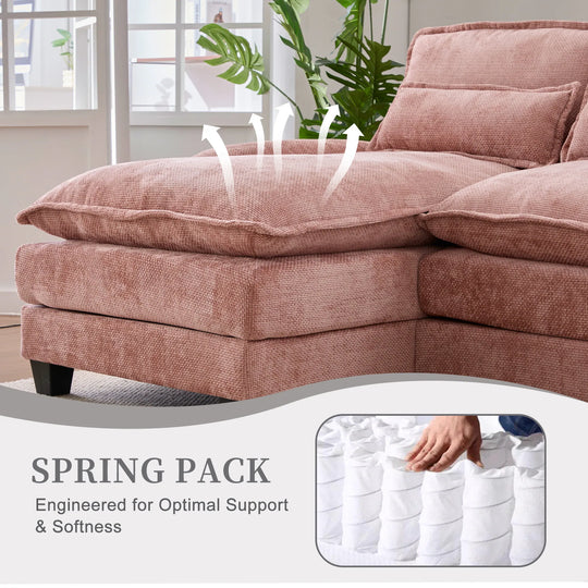 6-Seat Chenille Upholstered Modern U-Shaped Sectional Multifunctional Sofa with 2 Cup Holders,Pull-Out Storage Space