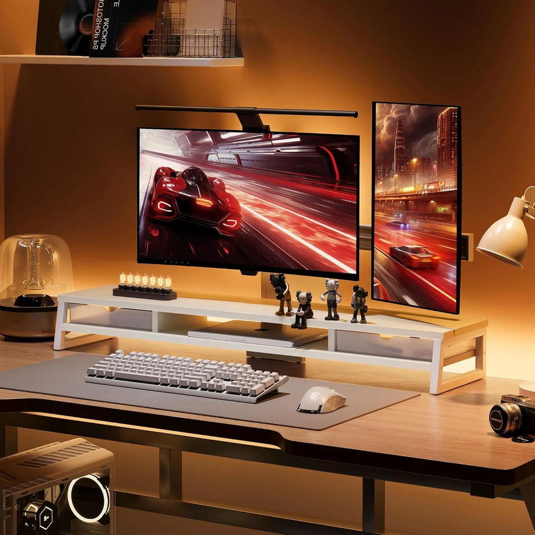Fenge Dual Monitor Stand Riser for Desk, 42.5In Large Monitor Stand for 2 Monitor - 42.5X9.2X5.4 Inches