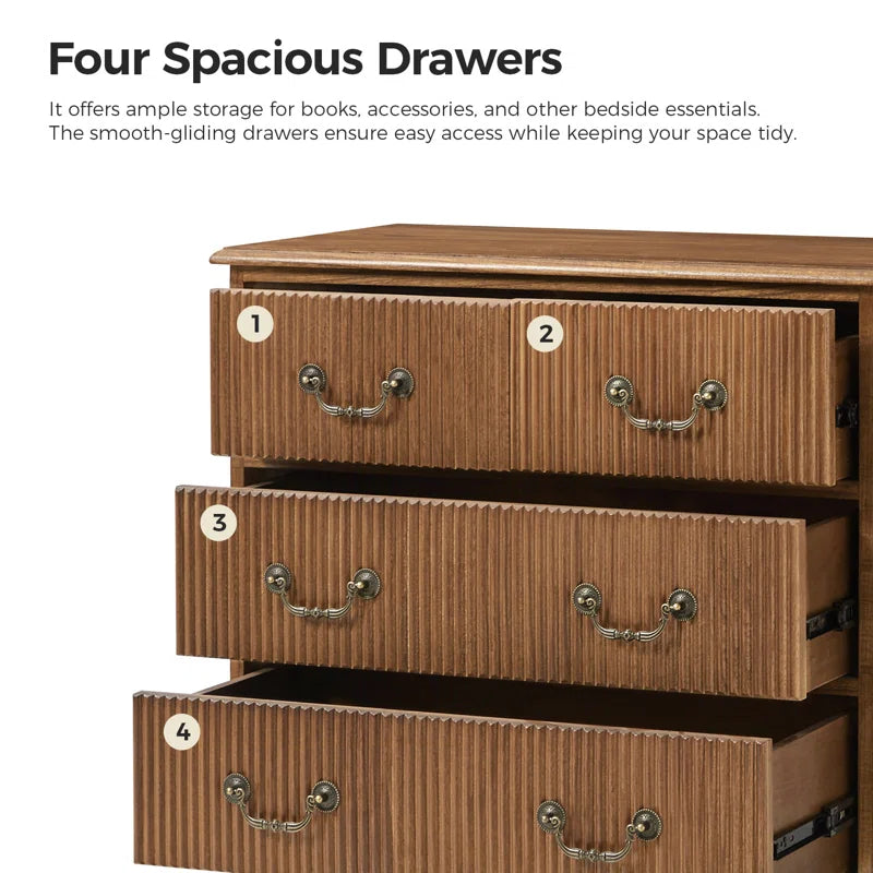 Kaybri 28"W Solid Paulownia Wood 4-Drawer End Table with Charging Station and Simple Assembly