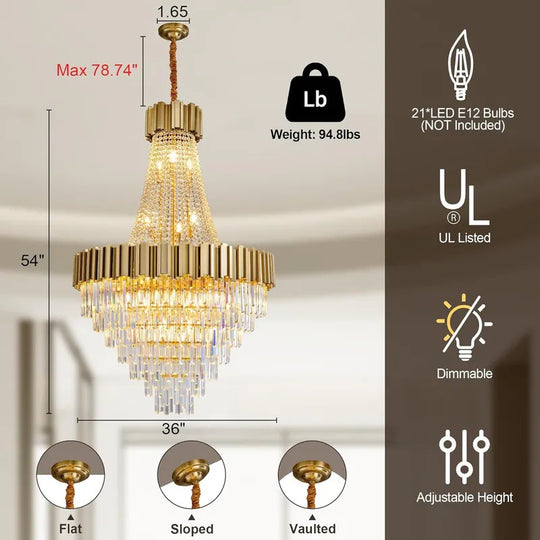 Large Crystal Chandelier - 35.4"Modern 6-Tier 17-Light Chrome Ceiling Light, Luxury K9 Crystal