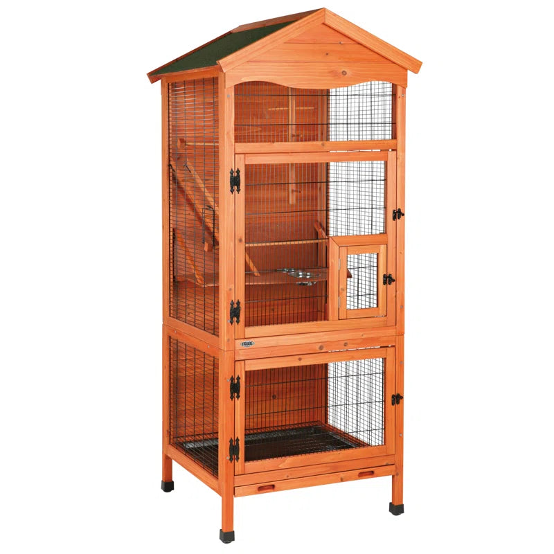Natura Aviary for Small Birds, Indoor Outdoor Use, 3 Front Doors, 2 Perches, Brown