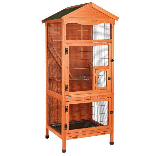 Natura Aviary for Small Birds, Indoor Outdoor Use, 3 Front Doors, 2 Perches, Brown