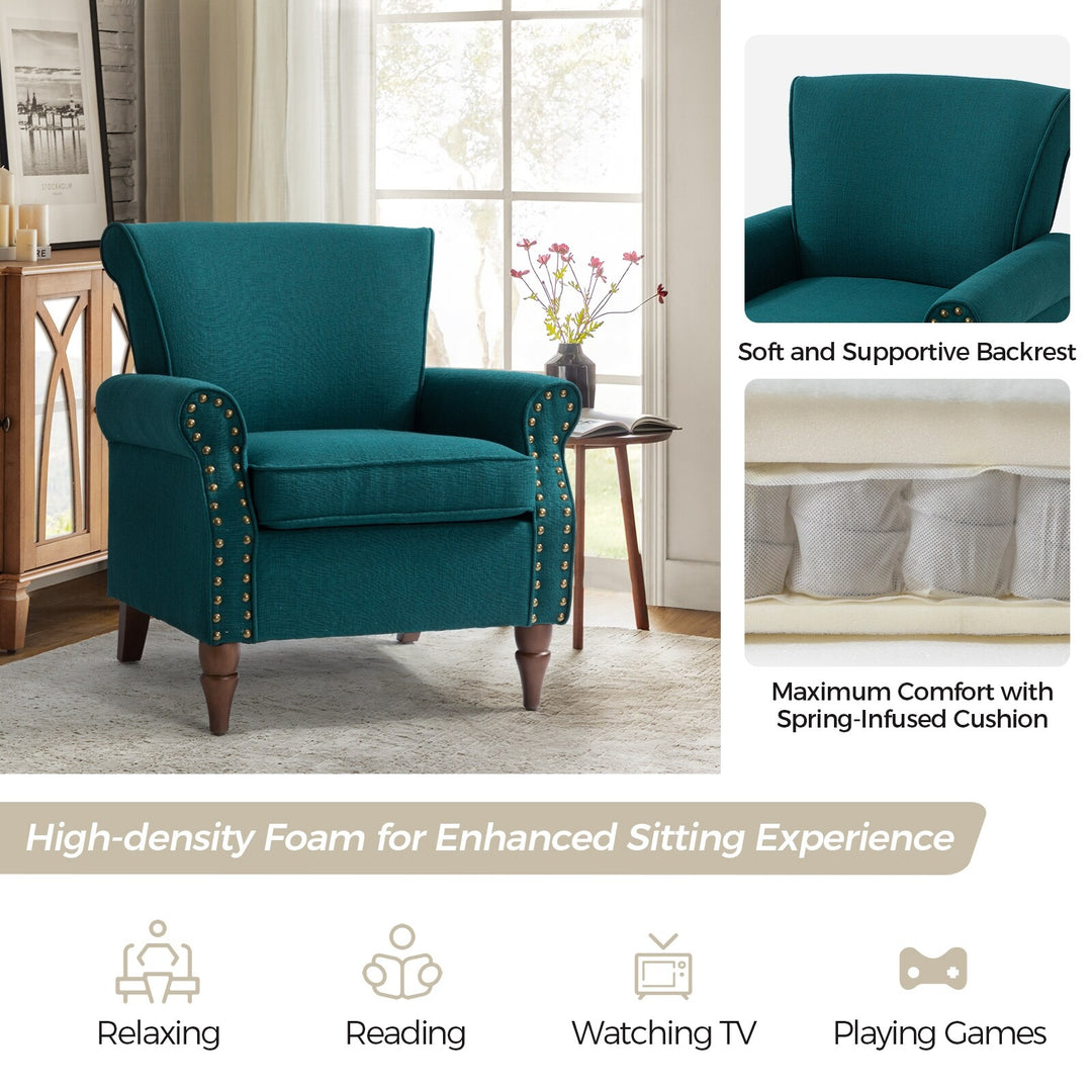 Nyctelius Upholstered Comfy Accent Chair with Turned Wooden Legs and Nailhead Trim Set of 2 by