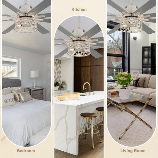 72" Rustic Large Ceiling Fan with Light and Remote 6-Speed 3-Light Farmhouse Metal Caged Black Ceiling Fan
