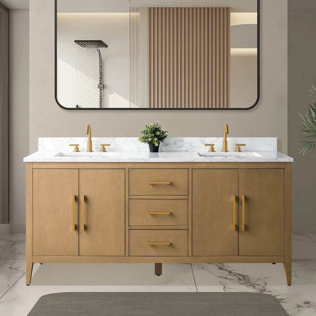72" Double Sink Bathroom Vanity Cabinet with Engineered Marble Top