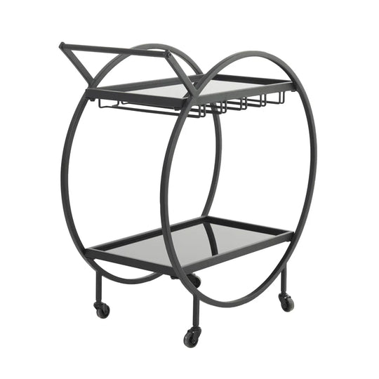 Metal Rolling 2 Mirrored Shelves Bar Cart with Wine Glass Storage and Handle