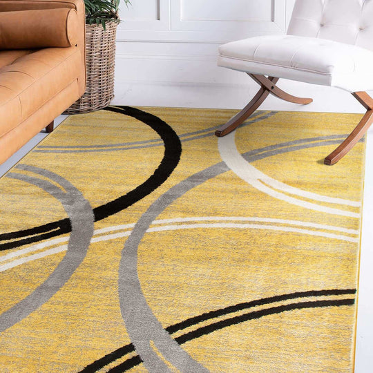 Contemporary Abstract Circles Design Area Rug