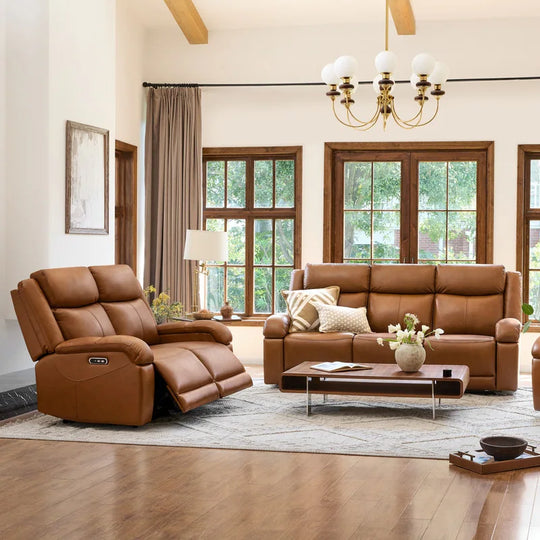 Hadlee Genuine Leather Reclining Sofa with Multi-Function Console.