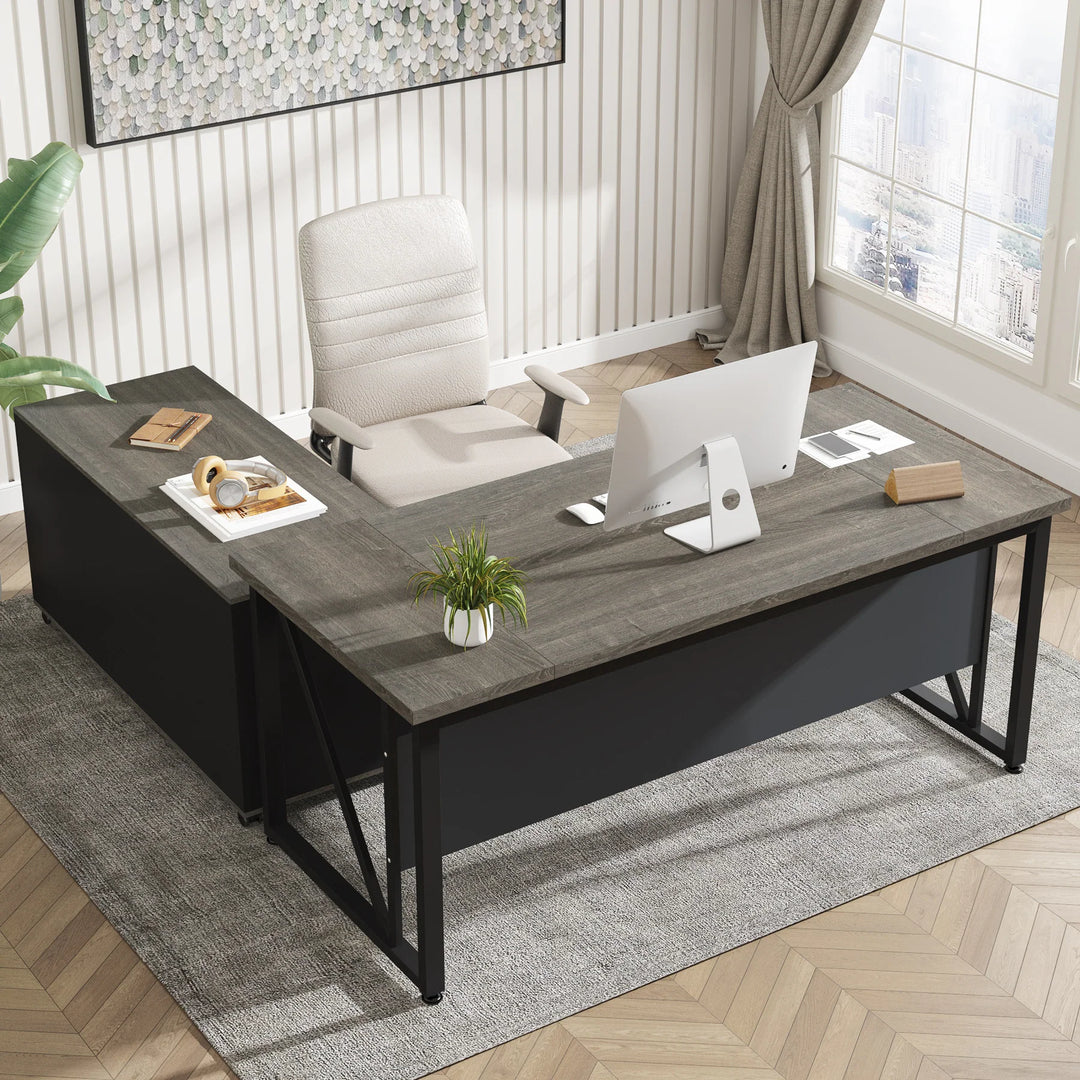 63" L-Shaped Computer Desk with 47 Inches Lateral File Cabinet, Executive Desk Home Office Furniture Desk Set