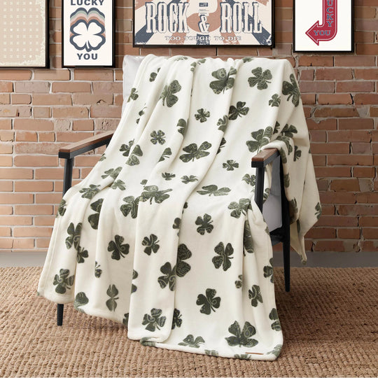 Lucky Clovers Plush Throw Blankets