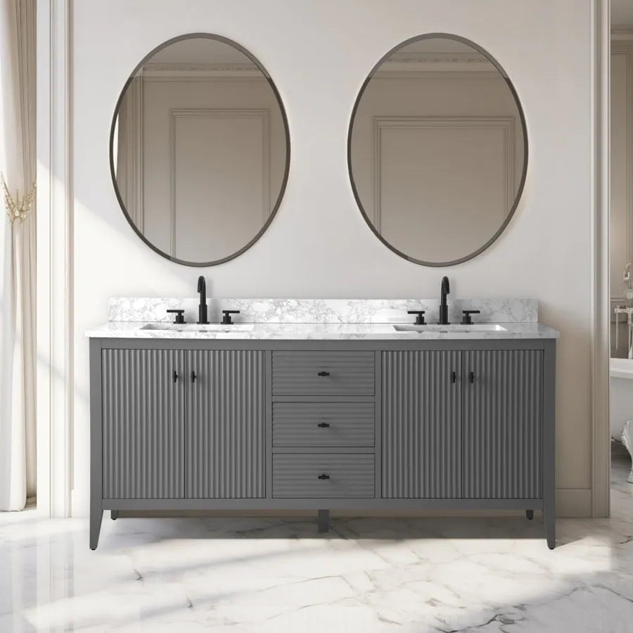 72" Double Sink Bathroom Vanity Cabinet with Engineered Marble Top