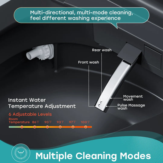 Elongated Smart Bidet Toilet Black Auto Flush Booster Pump Remote Control