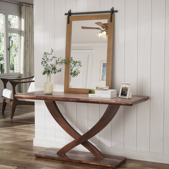 Farmhouse Barn Door Solid Wood Frame Bathroom Vanity Wall Mirror