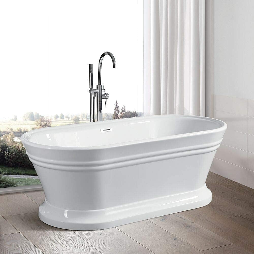 59" Freestanding Acrylic Soaking Bathtub with Overflow & Pop-Up Drain