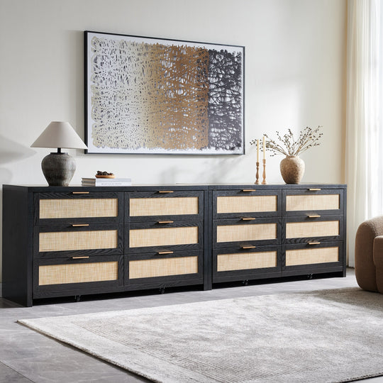 Elegant Right Angled Dresser with 6 Rattan Woven Drawers