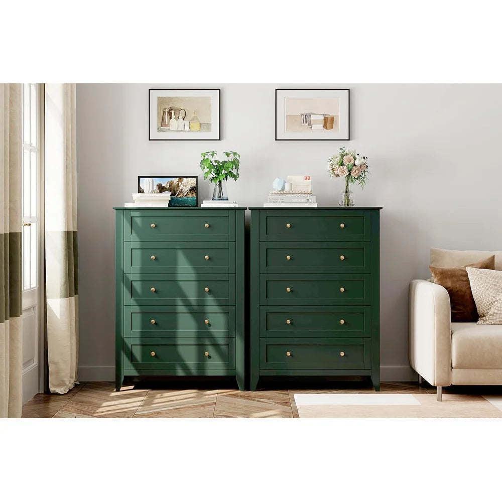 Modern Bedroom Nightstand with 5 Drawers & Metal Handles - Multifunctional Storage Cabinet,Easy Assembly for Living Room