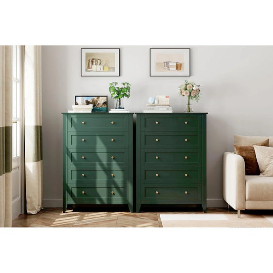 Modern Bedroom Nightstand with 5 Drawers & Metal Handles - Multifunctional Storage Cabinet,Easy Assembly for Living Room