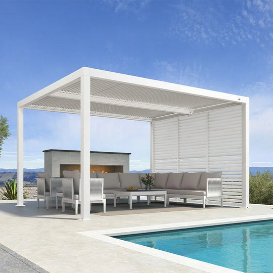 Louvered Pergola Modern White Pergola with Adjustable Roof for Deck Backyard Garden
