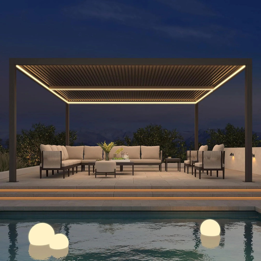Bronze Louvered Pergola with Adjustable Roof for Deck Backyard Garden Hardtop Gazebo