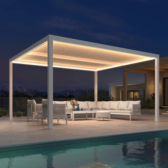 Louvered Pergola Modern White Pergola with Adjustable Roof for Deck Backyard Garden