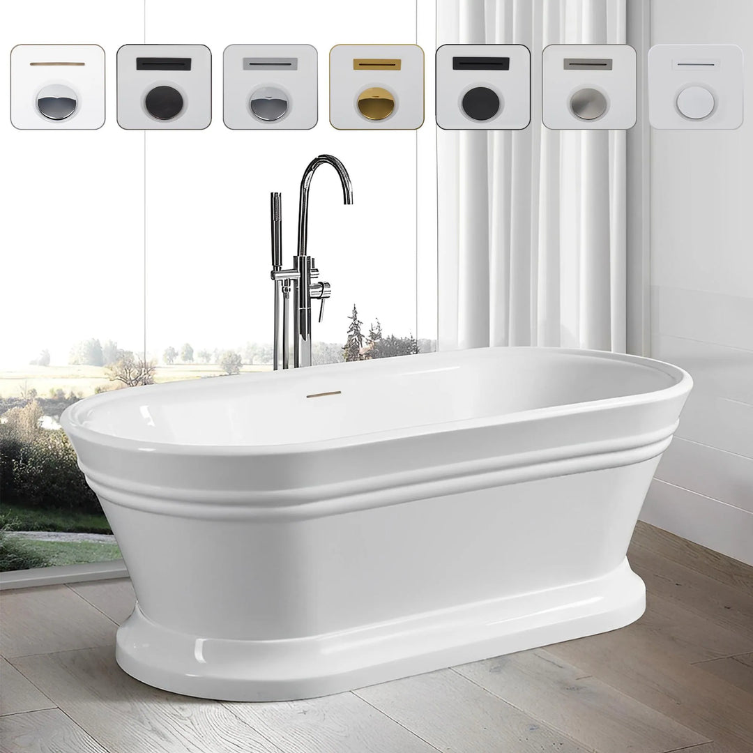 59" Freestanding Acrylic Soaking Bathtub with Overflow & Pop-Up Drain