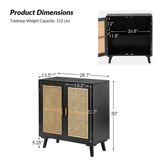 Emily 31'' Tall 2 - Rattan Door Accent Cabinet with Solid Wood Legs
