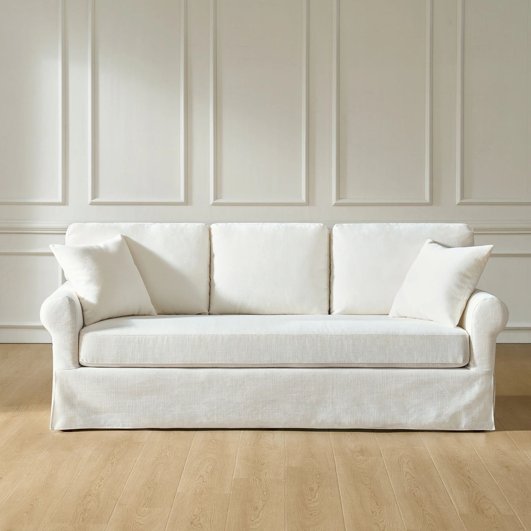 Enrico 82" Farmhouse Slipcovered Sofa with Rolled Armrest by