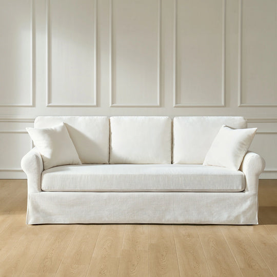 Enrico 82" Farmhouse Slipcovered Sofa with Rolled Armrest by