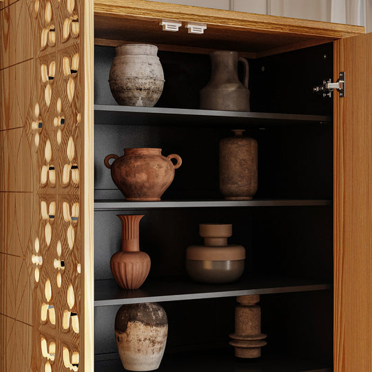 Sculpted Wood and Black Cabinet – Beautifully Carved Decorative Storage Pantry Bookshelves Display Cabinet - 33.4"X70.9"