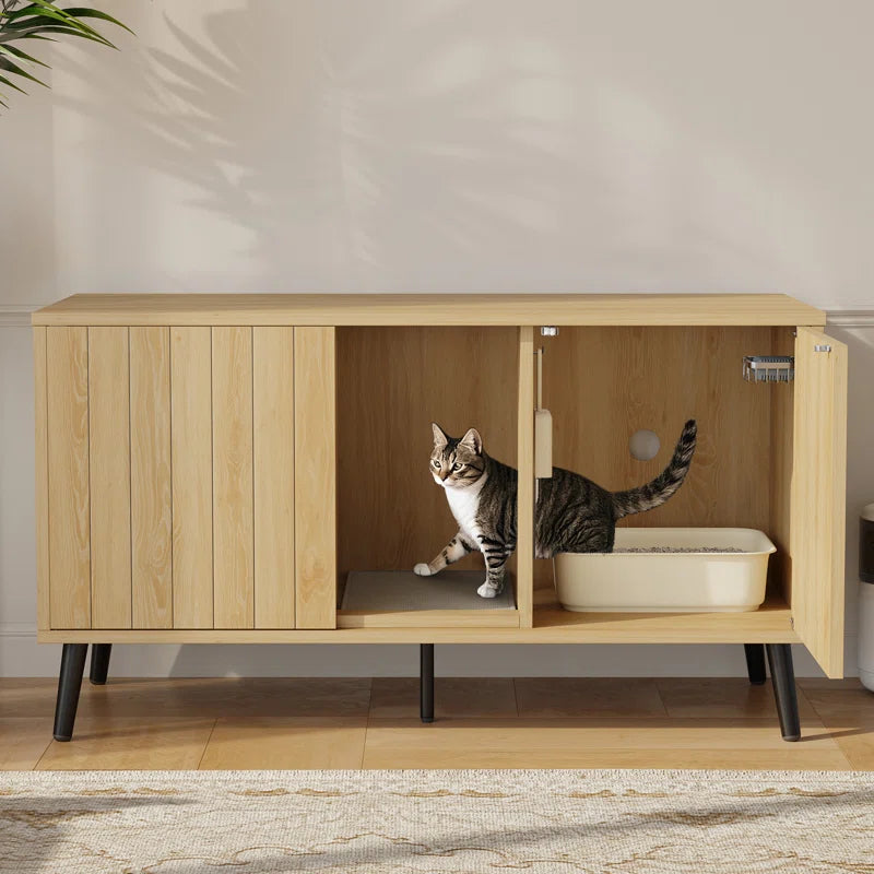 47.24" Cat Litter Box Enclousure Furniture for 2 Cats ,Indoor Cat House Hidden with Cat Scratch Pad ,TV Stand Side Table,Cat Washroom.