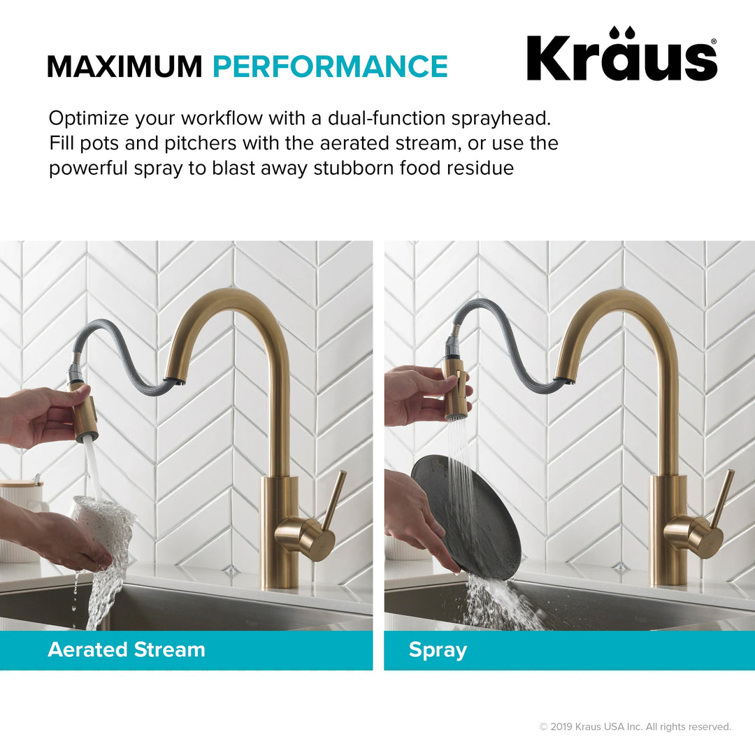 2-Function 1-Handle 1-Hole Pulldown Sprayer Brass Kitchen Faucet