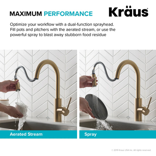 2-Function 1-Handle 1-Hole Pulldown Sprayer Brass Kitchen Faucet