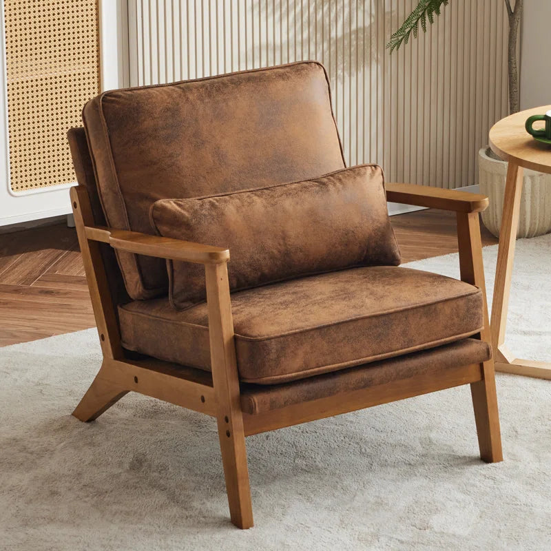 Lemley Upholstered Accent Chair with Wooden Legs and One Pillow