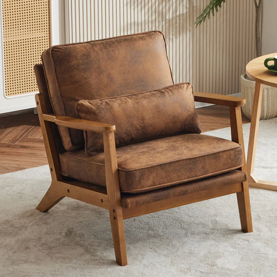 Lemley Upholstered Accent Chair with Wooden Legs and One Pillow