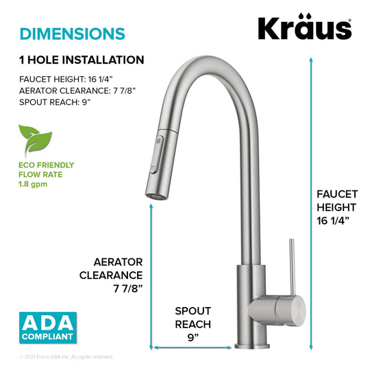 2-Function 1-Handle 1-Hole Pulldown Sprayer Brass Kitchen Faucet