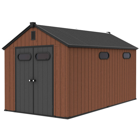 8X8/8X10/8X12 FT All-Weather Outdoor Resin Lockable Storage Shed with Windows Floor for Patio Furniture and Tools