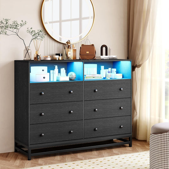 6 Drawer Dresser with Led Lights and Power Outlets