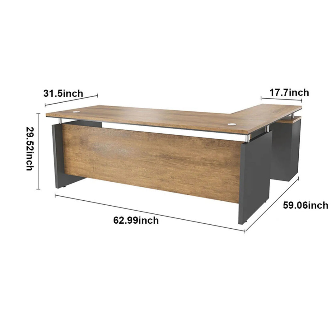 WESOME 63-Inch L Shaped Executive Desk, Industrial Modern Office Desk with 3 Storage Drawers