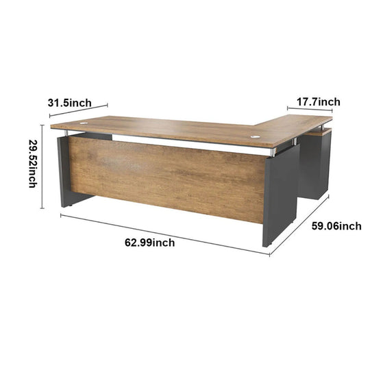 WESOME 63-Inch L Shaped Executive Desk, Industrial Modern Office Desk with 3 Storage Drawers