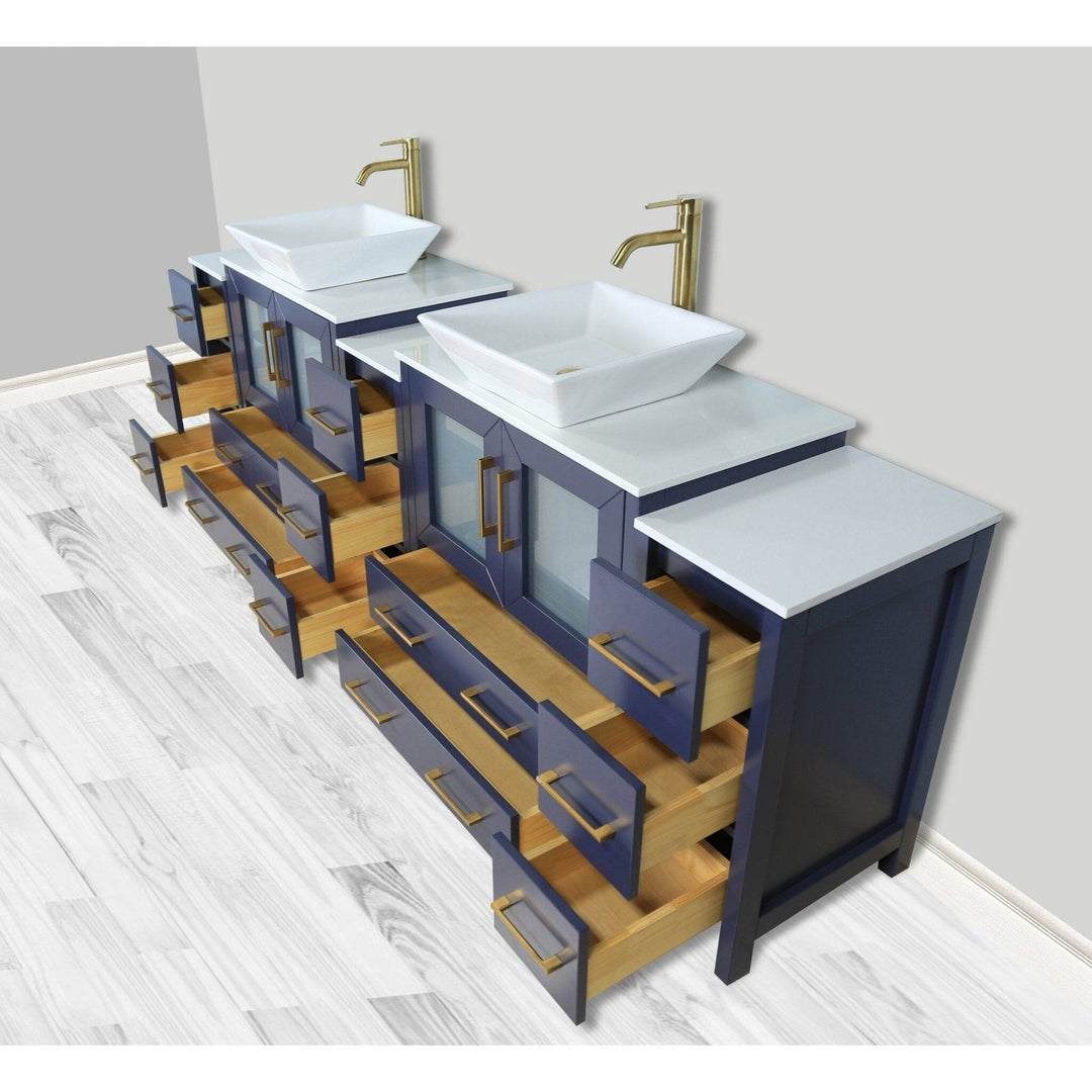 96-Inch Double Sink Bathroom Vanity Set with Engineered Marble Top and Free Mirror - 96 X 18.5 X 36 Inches