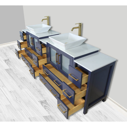 96-Inch Double Sink Bathroom Vanity Set with Engineered Marble Top and Free Mirror - 96 X 18.5 X 36 Inches