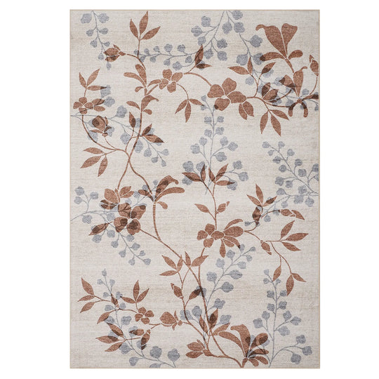 Modern Leaves Pattern Area Rug Botanical Print Washable Rugs for Living Room Bedroom Non-Slip Low Pile Floor Carpet